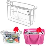 Rexmica Clear Beach Bag Organizer Insert (12.4in x 10.2in x 4.3in) Compatible with Bogg Bag (15in x 13in x 5.25in), Waterproof Beach Bag Insert Divider Pouch, Beach Tote Insert Organizer Liner, Gray