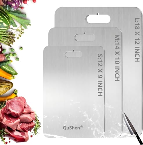QuShen Titanium Cutting Board, 100% Pure Titanium Cutting Boards for Kitchen, Double Sided Food-Grade Chopping Board - Dishwasher Safe Easy to Clean (14