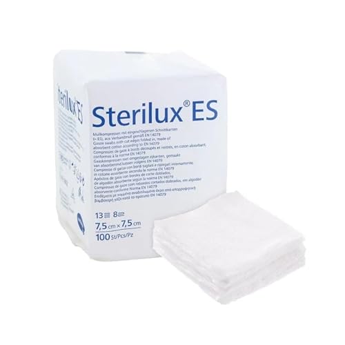 Compresses de gaze 13 fils 8 plis 7.5 x 7.5 cm - Stérilux ES - Sachet de 100 pièces