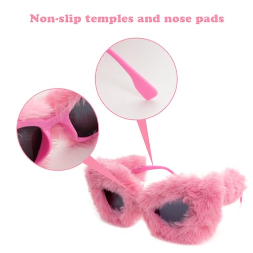 Women Plush Fuzzy Cat Eye Sunglasses Pink Cat Eye Sunglasses Punk Soft Velvet Shades Sunglasses for Halloween Costume3