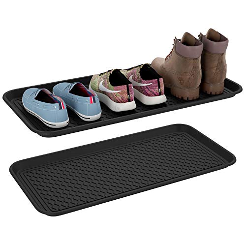 Homfa 2 Bandejas Zapatos Mojados Bandeja Plástica para Plantas Alfombra Comedero Perro y Gato Negro 76x38x3cm