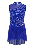iiniim Vestido Lentejuelas de Baile para Niña Maillot Patinaje Artistico Brillantes con Falda Gasa Leotardos Danza Body Ballet Disfraz de Baile Actuación Azul A 9-10 años