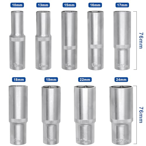 DAKCOS 9PCS Hex Long Socket Set,1/2" Drive Metric Deep Socket, 10-24mm Socket Set with Metal Rail for Home Car Repair & DIY, CR-V, 76mm Long 3 DAKCOS 9PCS Hex Long Socket Set,1/2" Drive Metric Deep Socket, 10-24mm Socket Set with Metal Rail for Home Car Repair & DIY, CR-V, 76mm Long - Image 3