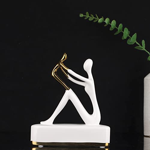 Orenm White Ceramic Mother And Child Sculpture Abstract Art Home Decor Mother And Child Statue Golden Mother's Day Baby Gift Precious Table Decor(Style B) #TOP5