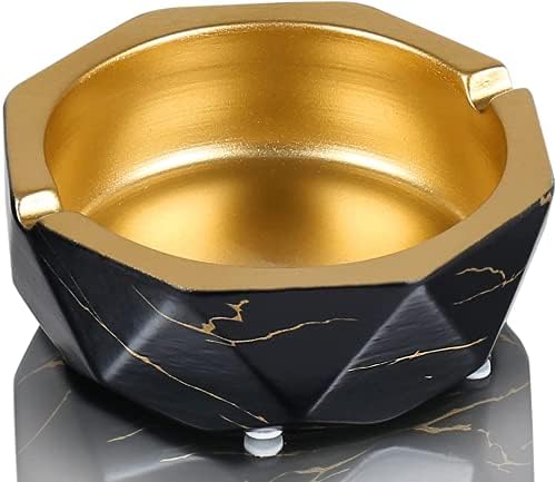 Amzcku Ceramic Ashtray, BLACK Cigarette Ash Tray, Home， and Office Decoration Porcelain Gift, Marble ashtray is suitable for Patio，Outside，Indoor and Garden ，Porch，Home Decor