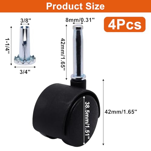 SWZHAI Plastic Casters Set of 4, M8 Grip Neck Stem Caster Wheels 1.5 inch, Black Nylon Swivel Caster Wheels Replacement for Furniture, Office Chair, Table, Cabinet, Shelf by SWZHAI - Used condition - Image 2