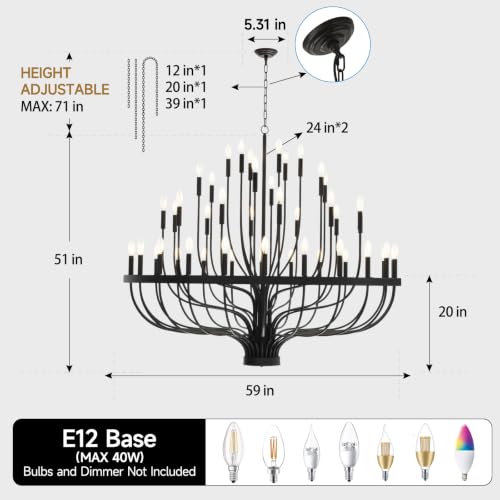 VBKK 60" Extra Large Chandelier Black Foyer Chandeliers for High Ceilings by VBKK - Used condition - Image 2