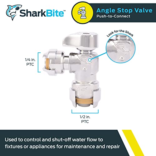 Sharkbite 1/2 X 1/4 Inch (3/8 Inch Od) Compression Angle Stop Valve, Quarter Turn, Push To Connect Brass Plumbing Fitting, Pex Pipe, Copper, Cpvc, Pe-Rt, Hdpe, 23048-0000Lf #TOP1
