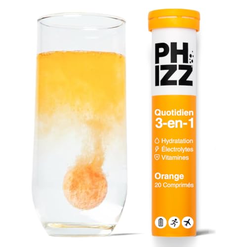 Electrolytes Phizz, Multivitamines & Comprimés d'hydratation - 20 comprimés de réhydratation effervescents - 18 vitamines et minéraux, vitamine C, végane, végétarien et hypocalorique (Orange)