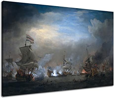 NAN Wind 1 Piece Historical Ship Naval Battle Prints Picture Landscape Wall Decor Paintings on Canvas Framed Ready to Hang for Home Decor Bedroom Decor
