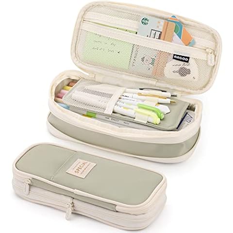 EASTHILL Big Capacity Pencil Case Large Pencil Pouch Stationery Pen Bag for Teen Girls-Green Cover