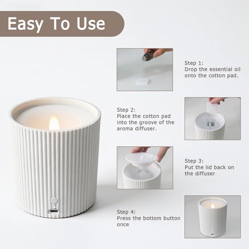 USB Line to Use 2 in 1 Waterless Essential Oil Diffuser and 3D Wick and Realistic Flame Candle,Flameless Candle Diffuser,LED Candle Waterless Diffuser 12PCS Cotton Pads(Non-Rechargeable) — view 2