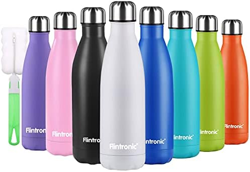 Flintronic Stainless Steel Water Bottle, 350ml Double Walled Vacuum Flask with Cleaning Brush, BPA Free 12 Hours Hot&Cold Sport Drink Bottle for Gym, Home, Office, Outdoor, Work