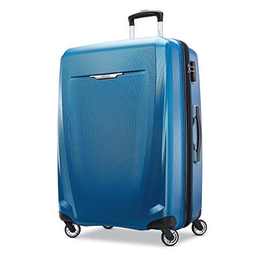 Samsonite Winfield 3 DLX Hardside Expandable Luggage with Spinners, Blue/Navy, Checked-Large 28-Inch
