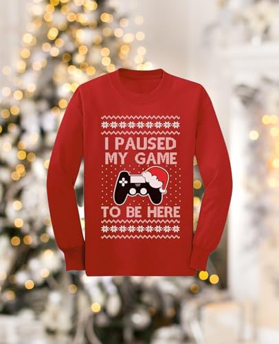 Tstars Gaming Boys Ugly Christmas Shirt I Paused My Game to Be Here Xmas Holiday Long Sleeve T-Shirt for Youth Kids4