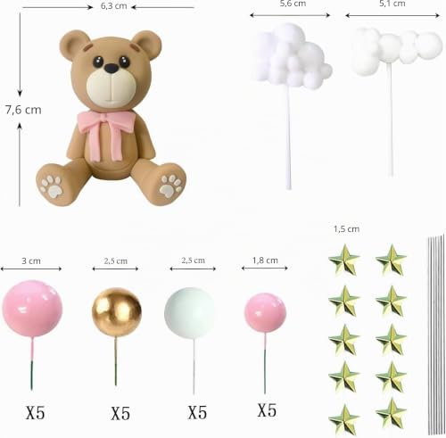 Miniatura 3 de Osito Decoracion Tarta, 33 Piezas Decoracion Tartas Cumpleaños, Decoración De Pastel De Oso De Peluche Cake Topper Con Bolas, Estrellas, Nube, Topper De Pastel Para Bodas, Fiestas, Cumpleaños