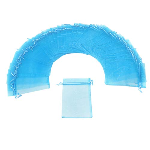 Image of Bezall 100pcs Drawstring Organza Jewelry Candy Pouch Party Wedding Favor Gift Bags (3x4, Lake Blue)