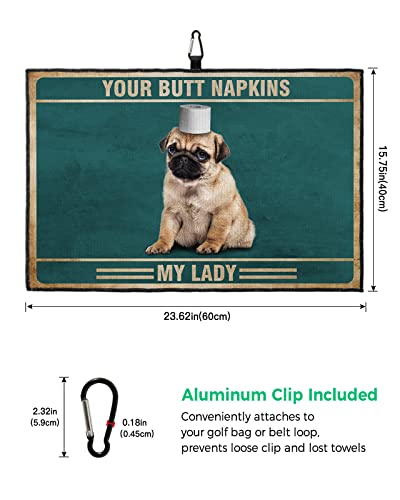 Farm Dog Retro Country Animal Art Golf Towel Waffle Pattern Golf Towels With Carabiner Clip For Golf Bags,Fun Bulldog Green Back Gold Stripes Microfiber Golf Towels Golf Gifts For Men #TOP2