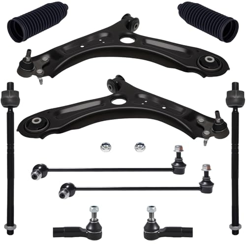 TUCAREST 10Pc Suspension Kit Fit For 2011-2014 2015-2018 Vw Jetta, 2 Front Lower Control Arm w/Ball joint + 4 Outer Inner Tie Rod + 2 Sway Bar [# K621949 K621950 K80478 EV80665 ES80666 ES80667]