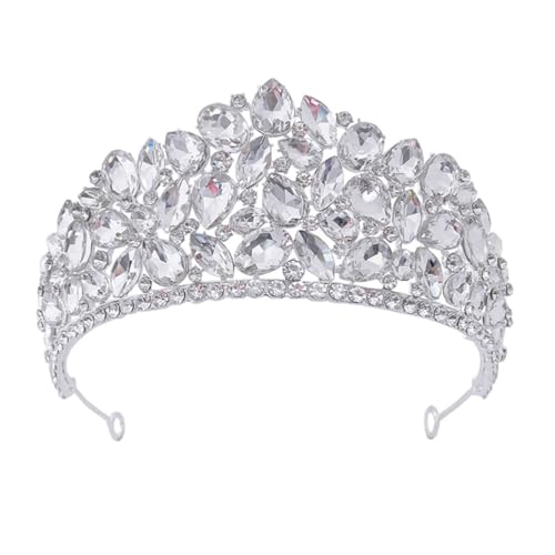 Tiara ligera y corona cómoda plateada con gemas para novia elegante