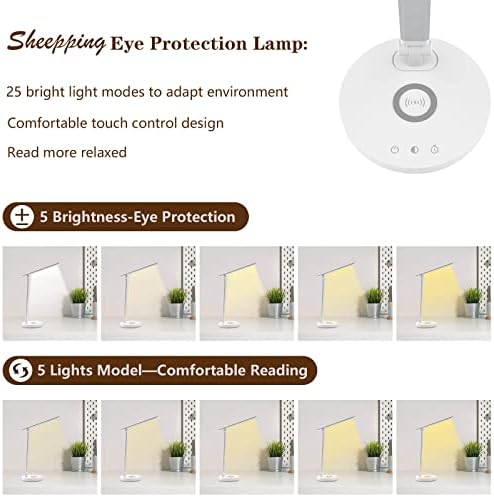 Desk Lamp LED Table Lamp with Inductive Wireless Charger Table Lamp Dimmable Eye-friendly Bedside Lamp USB Port for Charging Smartphone Reading Light