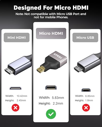 Image of FEDUS EIKON Micro HDMI to HDMI Adapter (Male to Female), 8K@60Hz, 48Gbps High-Speed, Connector Converter, Compatible with GoPro Hero, Raspberry Pi 4 /5, Camera to TV /Monitor, Projector (NOT Micro USB)