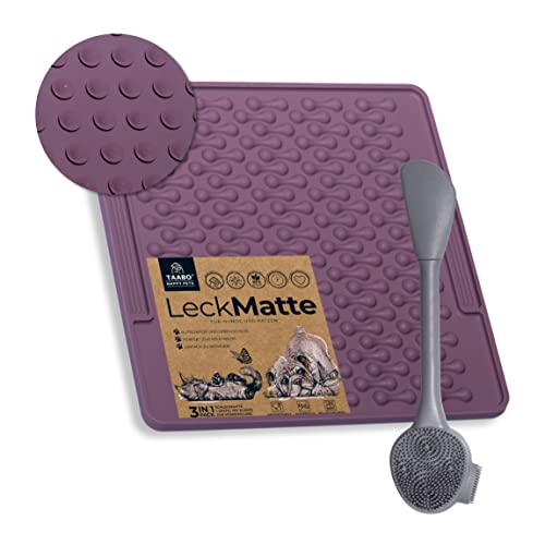 TAABO - Leckmatte inkl. Spatel mit 64 Saugnäpfen für Hund & Katze aus lebensmittelechtem Silikon (20x20cm) - Schleck-Matte zur Beschäftigung - Hunde & Katzen Leckerli-Matte BPA-Frei, Spülmaschinenfest