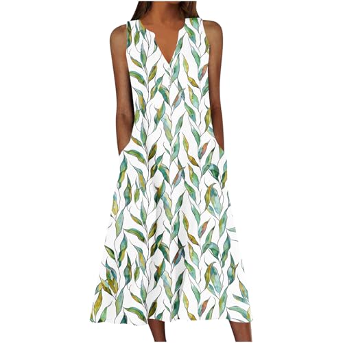 Summer Dresses for Women Beach Long Sundress Button V Neck Casual Swing Tank Dress Flowy Boho Dress with Pockets, A05-Multicolor Medium