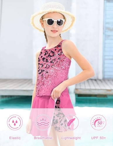 Image of ALISISTER Girls Tankini Swimsuit Two Piece Bathing Suits Summer Beach Swimwear with Shorts for 7-12 Years