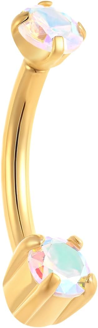 16G Internally Threaded Rook Piercing Jewelry for Men & Women, 316L Stainless Steel Gold Eyebrow Rings Vertical Labret Barbell Piercing Jewelry 6mm/8mm