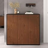 Schuhschrank MIRAN mit 3 Türen, Schwarz/Kastanie Finish - Platzsparender Schuhorganizer, Schuhregal Schmal, Schuhaufbewahrung aus Holz, Ideal für Flur und Ankleideraum, Stauraum für ca. 25 Paar Schuhe