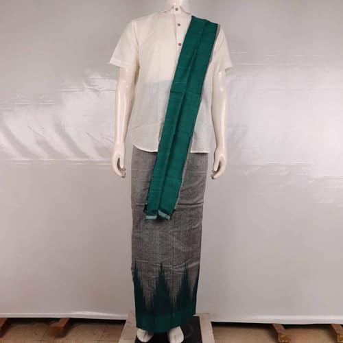 Image of Authentic Sambalpuri Handloom Cotton Unstitched Dhoti with Utari for Men | Traditional Odisha Weave Ikat Dhoti for Festive & Religious Wear