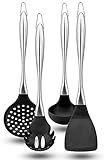 🍳HOCHMODERNES DESIGN: Das 4-teilige Küchenhelfer Set überzeugt nicht nur funktional, sondern ist durch die originelle Kombination aus zeitlosem Edelstahl und modernem Silikon in schwarz ein echter Hingucker in Ihrer Küche. Dank des eleganten Designs fügt sich das exklusive Küchenset in jede Küchenausstattung ein und inspiriert Sie täglich zum Kochen und Zubereiten leckerer Rezepte.