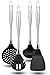 Magical Hobs 4-teiliges Küchenhelfer Set aus rostfreiem Edelstahl und hitzebeständigem Silikon | Pfannenwender, Schöpflöffel, Schaumlöffel, Nudelschöpfer Kochlöffel BPA frei spülmaschinenfest, MH01
