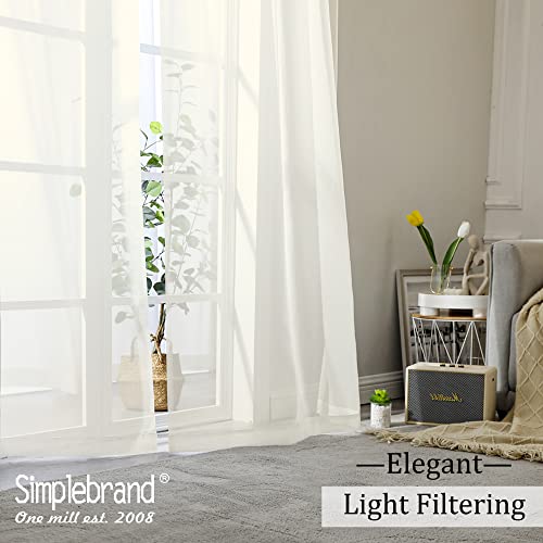 Image of Simplebrand Ivory Sheer Curtains, 72 inch Length, 2 Panels Set - Light Filtering, Rod Pocket Window Curtains for Bedroom (Ivory, 59 inch W x 72 inch L)