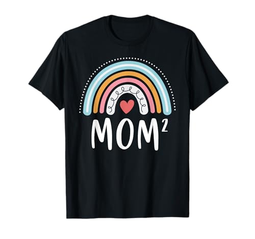 Mom2 Gifts For Women Twin Mom Funny Mom Of Two Rainbow T-Shirt