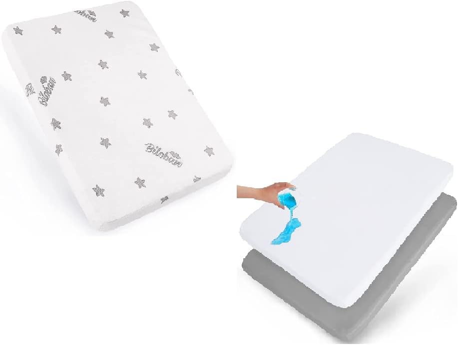 Pack n Play - Juego de 2 sábanas bajeras impermeables, 38 x 26 pulgadas, se adapta a parque infantil, colchón de parque infantil, colchón de juego y