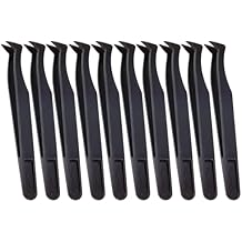 10 Pcs Plastic Anti Static Carbon Fiber Tweezers Set, 4.5 Inch Precision Curved Tip Industrial Tweezers Suitable for Crafts Electronics, DIY, Repair Tool, Black