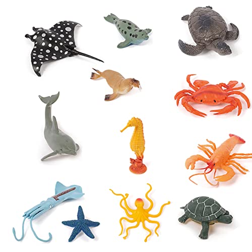 KECIABO 12 Pieces Sea Animals Figure Toys, Realistic Ocean Creatures Action Models, Kids Education Cognitive Toy