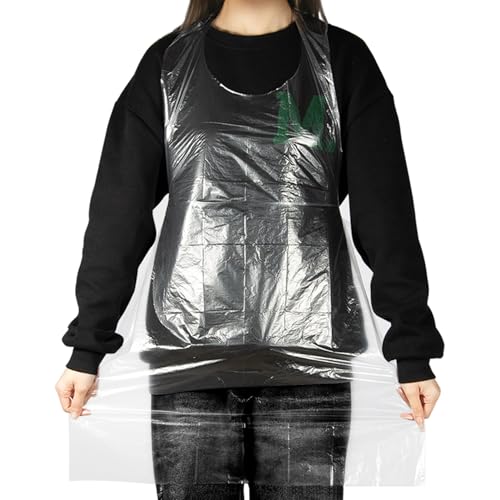 MAQIHAN 50 Plastic Disposable Aprons Adults - 3ft/95cm Waterproof Thick Plastic Aprons Kids Painting Smocks Eating Bibs Elderly Hair Dye Tattoo Grooming Baking Cooking Dishwashing Kitchen Restaurant