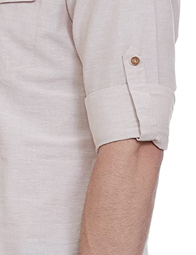 Image of Ethnix by Raymond Men's Cotton Blend Regular Tunic Shirt (RTHA00134-YB Beige 100)