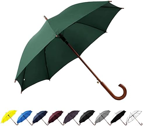 SoulRain 48" Arc Classic Wood Handle Umbrella Auto Open Windproof Unbreakable Stick Rain Umbrella (Hunter Green)