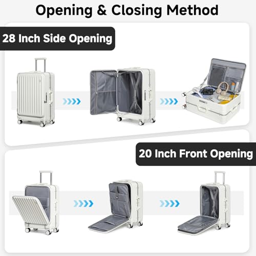 Somago Spinner Hardside PC Luggage Set 2 Piece, Carry on Luggage Front Open 22x14x9 Airline Approved and Side Opening Large 28 Inch Checked Luggage with TSA Lock,White3