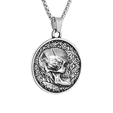 Collar personalizado para hombre y mujer, collar con colgante de calavera de tótem grabado gótico vintage para hombre, medalla punk hip hop, joyería de regalo