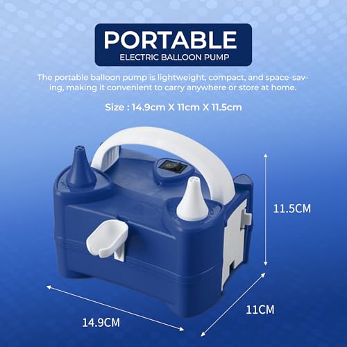 Scott 11 Electric Balloon Pump With Dual Nozzle, Portable Balloon Inflator 220V-240V 600W, Electric Air Pump For Birthdays, Parties, Wedding And Event Decorations (Blue) - 2