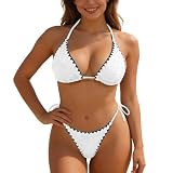 Generisch Zweiteiliges Bikini-Badeanzug Set mit verstellbaren Bändern für Bequeme Strandpassform einfarbiges Damen Bikini-Set für Sommerurlaub Freizeitaktivitäten (White, XXS)