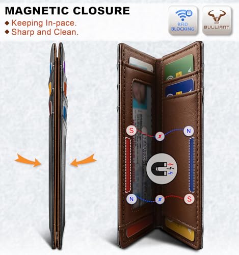 Image of BULLIANT Slim Wallet For Men 12Cards,Magnetic Flip Build-in Money Clip Airtag Compatible-RFID Blocking