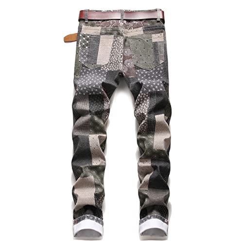 Men's Printed Pattern Biker Jeans Ripped Slim Denim Pants Men's Casual Colorful Paint Printed Slim Fit Jeans Skinny Denim Pants Men's Printed Jeans Skinny Denim Pants Fashion Printed Jeans For Men #TOP1