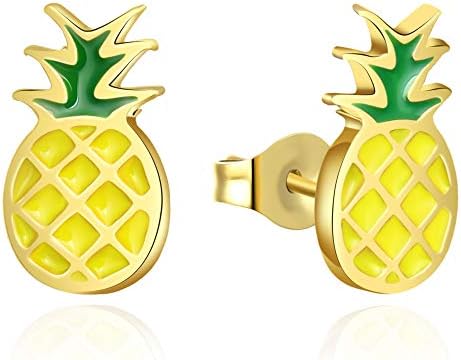 Sepfavo Cute Pineapple Stud Earrings Hypoallergenic Yellow Gold Plated Pineapple Gifts for Teen Girls Stud Earrings Summer Vocation Beach Party Pineapple Jewelry