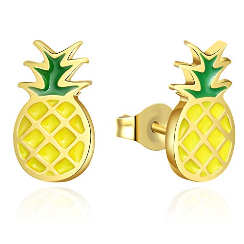 Sepfavo Cute Pineapple Stud Earrings Hypoallergenic Yellow Gold Plated Pineapple Gifts for Teen Girls Stud Earrings Summer Vocation Beach Party Pineapple Jewelry